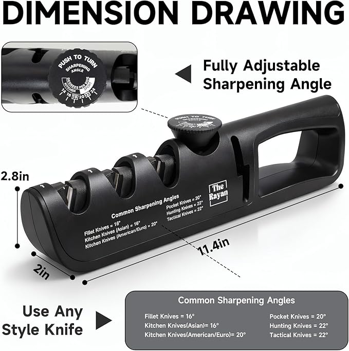 Knife Sharpener, 4-in-1 with Non-Slip Base and Adjustable Angle Guide, Steel