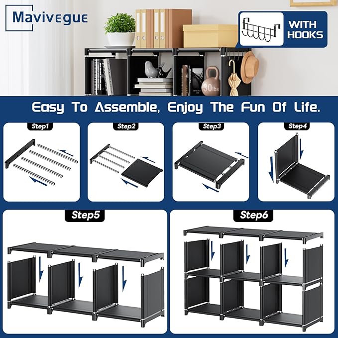 Mavivegue Bookshelf, 15 Cube Storage Organizer, Book Shelf Organizer, Tall