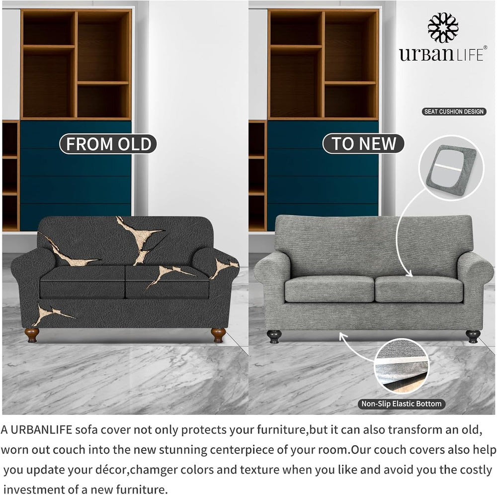 URBANLIFE 3-Piece Stretch Sofa Covers for 2 Cushion Couch, Light Gray