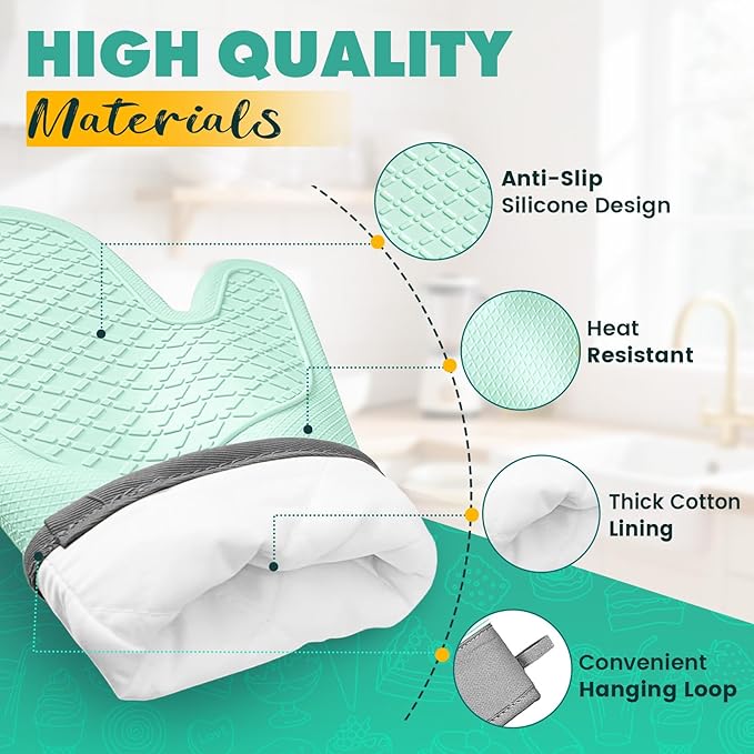 Silicone Oven Mitts, Waterproof Non Slip Grip Oven Gloves - Image 3