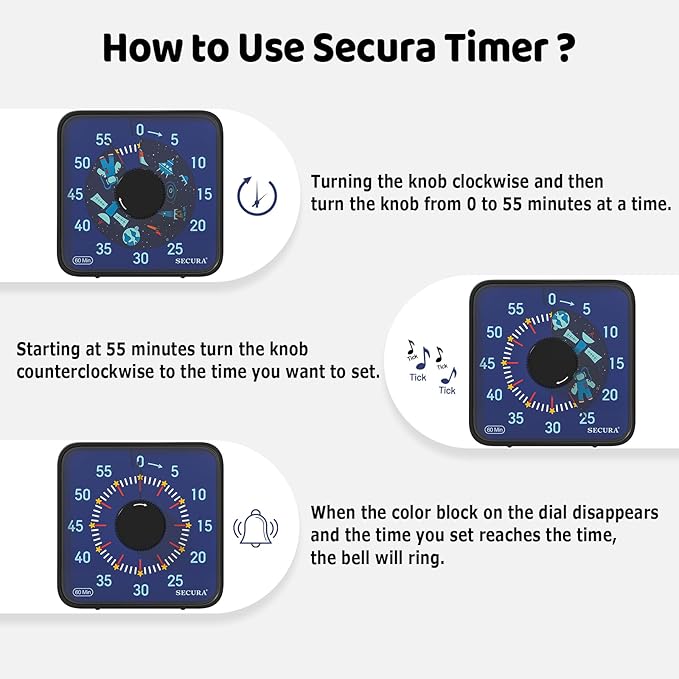 Secura 7.5-Inch Astronaut Pattern Visual Timer - Image 3