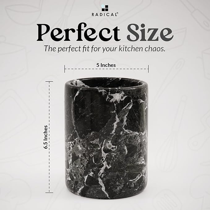 Radicaln Marble Utensil Holder 6.5" Inches Black Handmade Spatula Set - Image 6