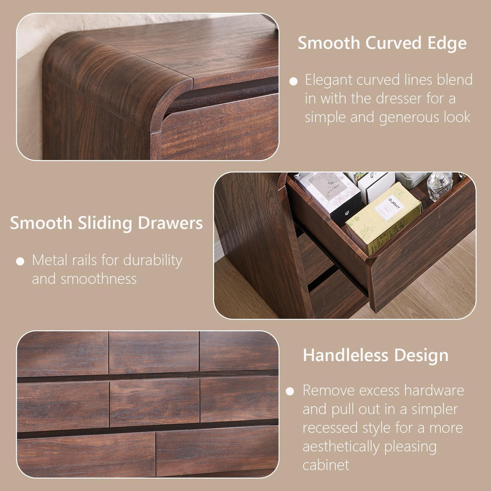 Aitjunz Modern 8 Drawers Dresser for Bedroom, 55" Wide Wood Dressers, Brown