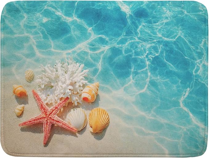 Giwawa Coastal Starfish Dish Drying Mat 18"x24" Ocean Blue Sea Coral Seashell by Giwawa