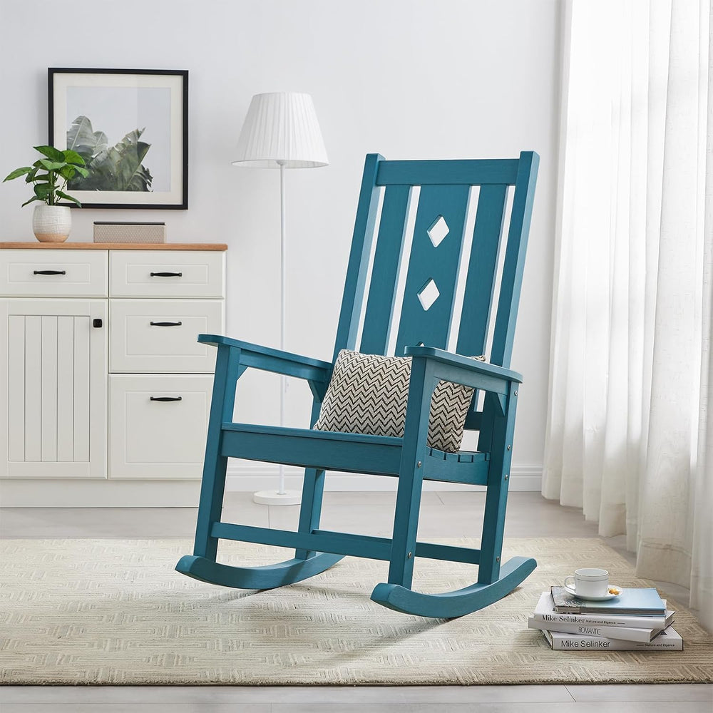 Oversized Outdoor Rocking Chair, Porch Rocker with High Back - Blue | All Wea...