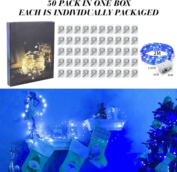 ZGWJ 50 Pack Fairy Lights Battery Operated, 7ft 20 Mini LED Fairy String Ligh...