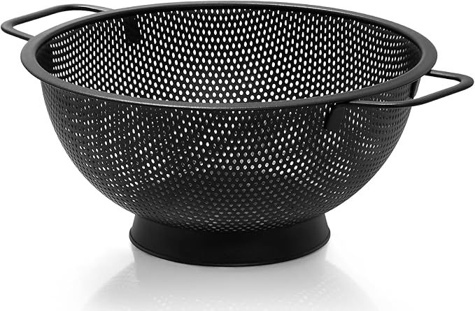 Black Colander for Kitchen, Stainless Steel Pasta Strainer by Kteniy