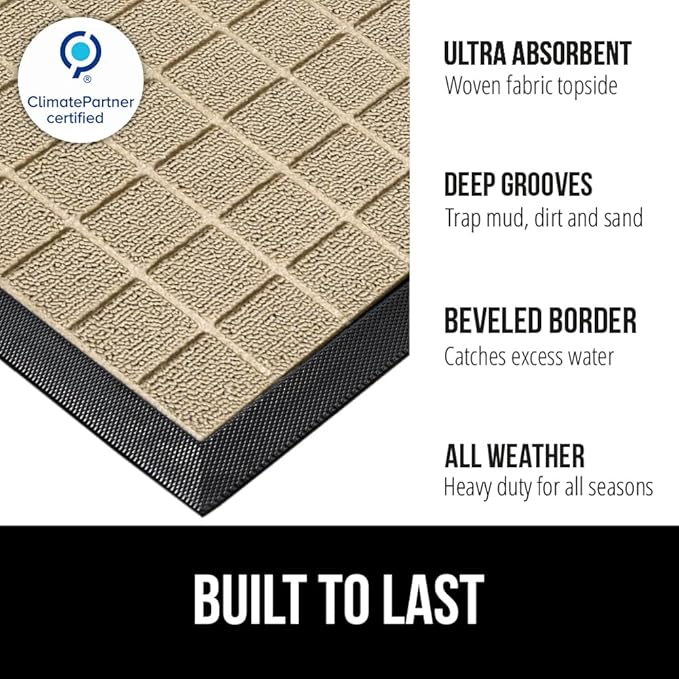 GORILLA GRIP 100% Waterproof All-Season WeatherMAX Doormat US Designed Natural - Image 2