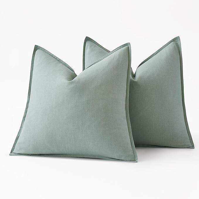 MIULEE Decorative Linen Euro Sham Pillow Covers 22x22 Inch Aqua Green Boho - Image 6