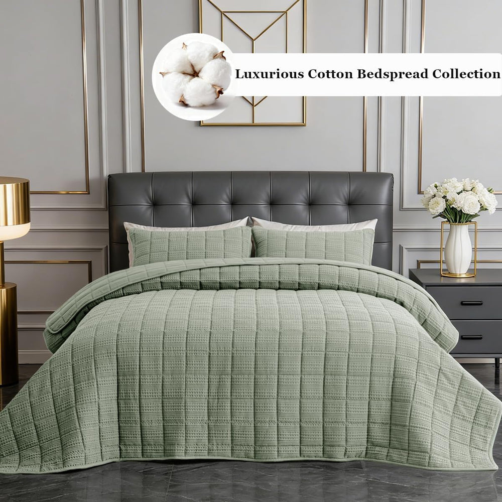 Quilt Queen Size Set 90x98 Cotton Waffle Bedspread