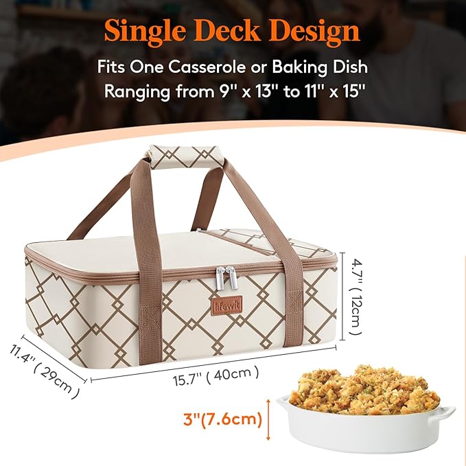 Lifewit Insulated Single Decker Casserole Carrier, Lasagna Lugger Holder - Image 2