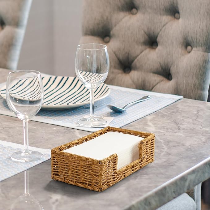 Napkin Holder for Bathroom, Woven Wicker Synthetic Rattan Guest Towel Holder - Image 5