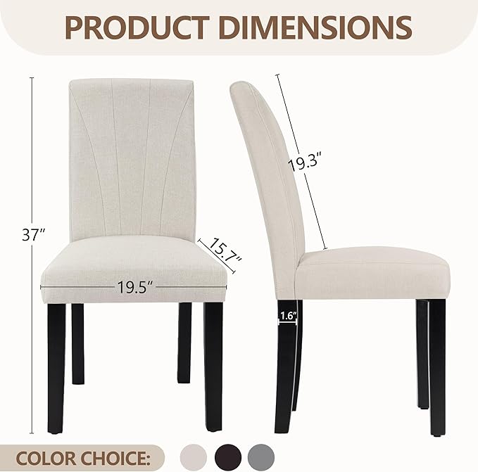 VECELO Upholstered Dining Chairs Set of 2, Modern Fabric and High Back & ...