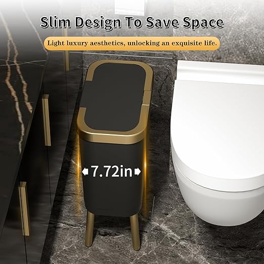 Procade Office Trash Can with Lid, Modern Narrow Garbage Can with Legs