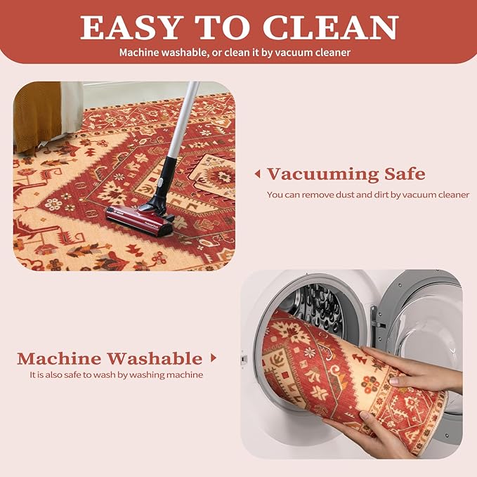SERISSA 5x7 Boho Area Rug, Washable Non-Slip Rugs - Image 4