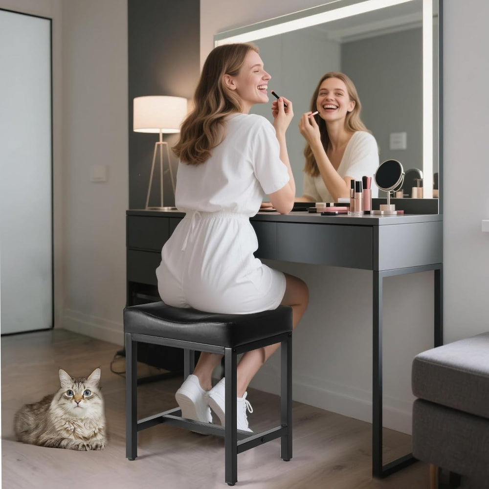 Saddle Seat Vanity Stool, Makeup Stool Chair with Metal Leg, U-Shaped Faux Le...