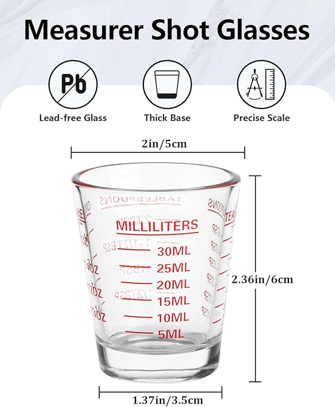 Shot Glasses Measuring Cup Set 4PACK Espresso Shot Glasses Liquid Heavy Glass - Image 2