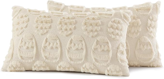 decorUhome Easter Beige Egg Pillow Covers 12x20 Inch Set of 2, Soft Plush Faux - Image 7