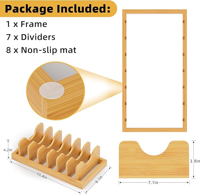 Bamboo Pot Lid Organizer Pot Lid Holder, Pot and Pan Organizer Drawer Organizer - Image 5