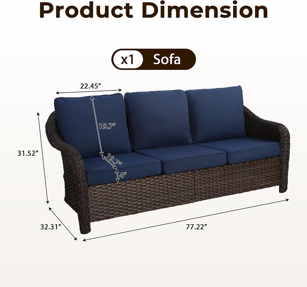 77 inch Outdoor Wicker 3 Seater Sofa, All-Weather Use Patio Rattan Sofa with ...