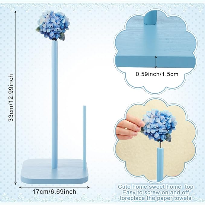 Leinuosen Blue Hydrangea Coquettish Cute Hydrangea Wooden Paper Towel Holder - Image 2