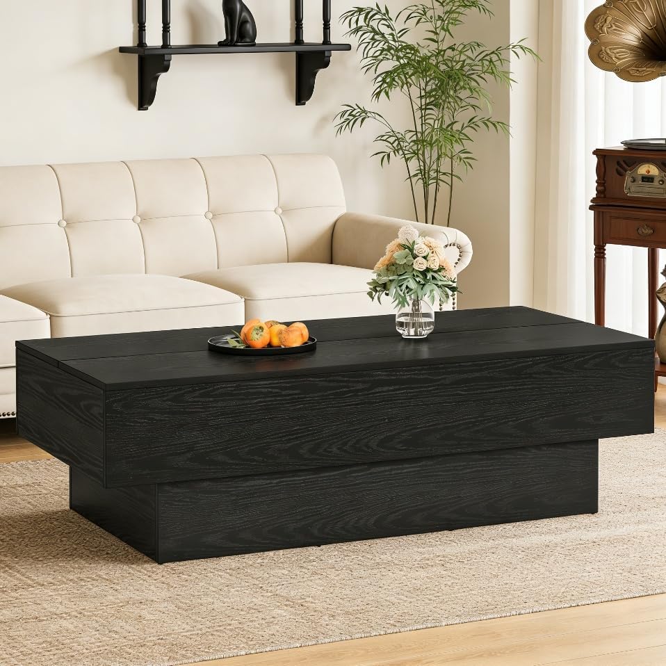 Tribesigns 55" Black Rectangle Coffee Table for Living Room