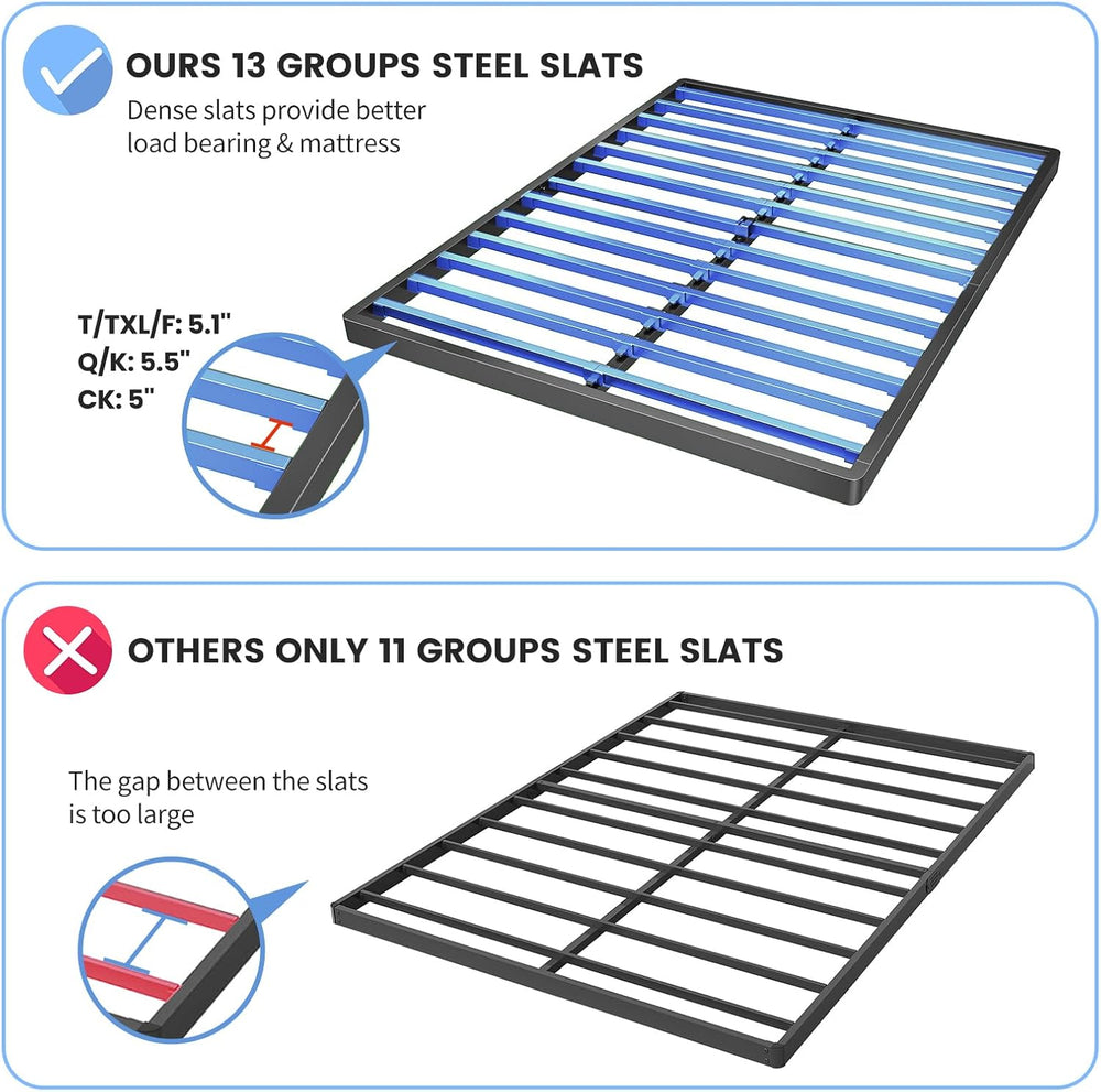 Superay 2 Inch Full Box Spring Low Profile Metal Bed Base, Easy Assembly