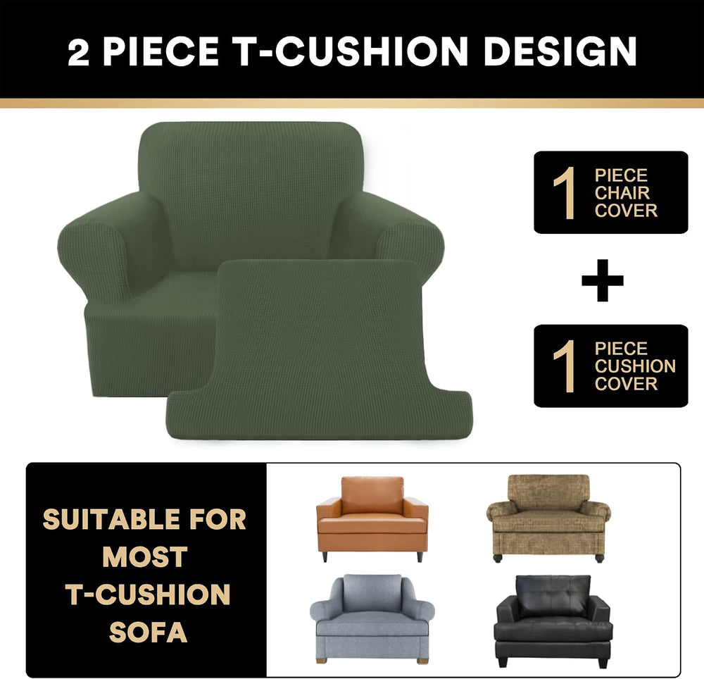 PrinceDeco 2 Pieces T Cushion Chair Slipcover Stretch Couch Covers for T Cush...