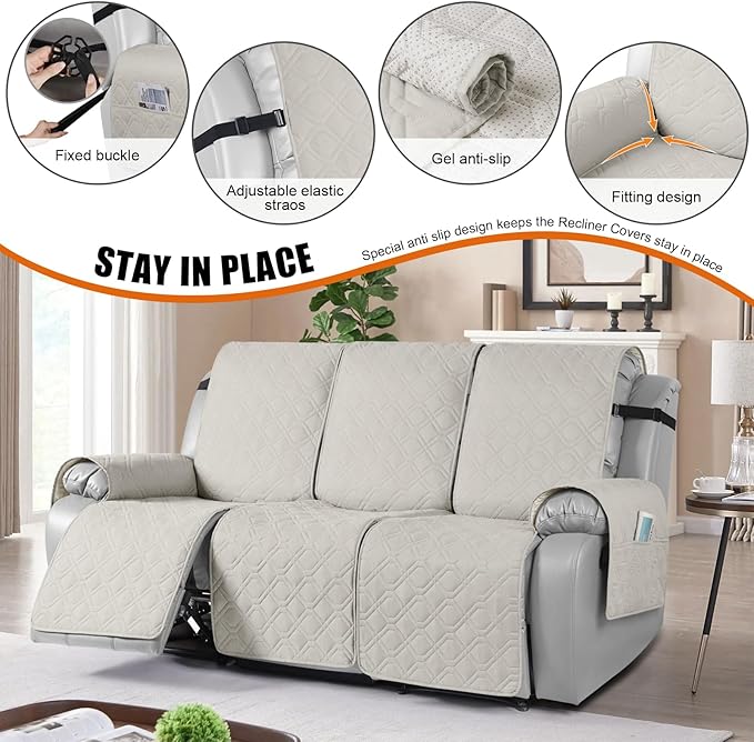 VANSOFY Waterproof Recliner Couch Covers, Sofa Covers Non-Slip 1-Piece Washable - Image 3