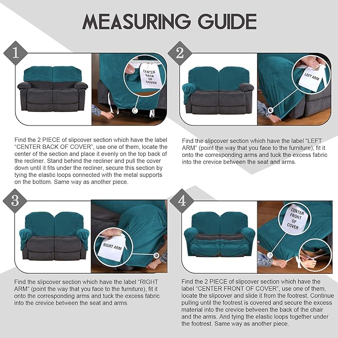 ULTICOR Reclining Love Seat Slipcover, 6-Piece Velvet Stretch Loveseat - Image 7