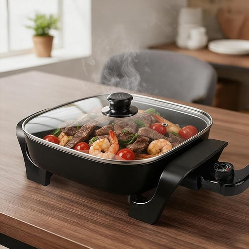 8" Electric Skillet with PFAS-Free Non-Stick Ceramic Coating, Removable by i-keukenn