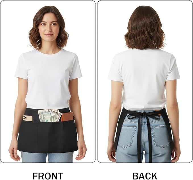 BOHARERS Cotton Server Aprons 3 Pack Waiter Waitress Apron Short Apron - Image 2