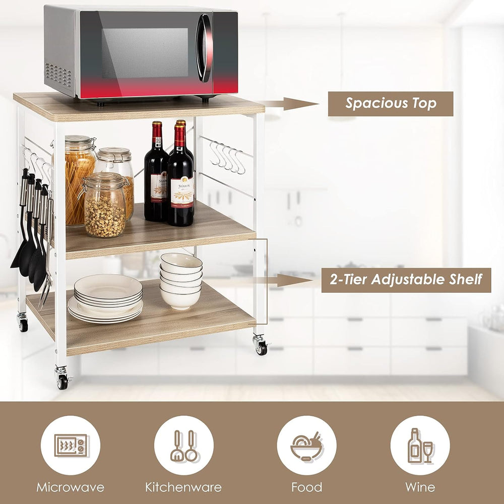 Giantex Kitchen Bakers Rack 3-Tier Microwave Cart on Wheels, Industrial Utili...