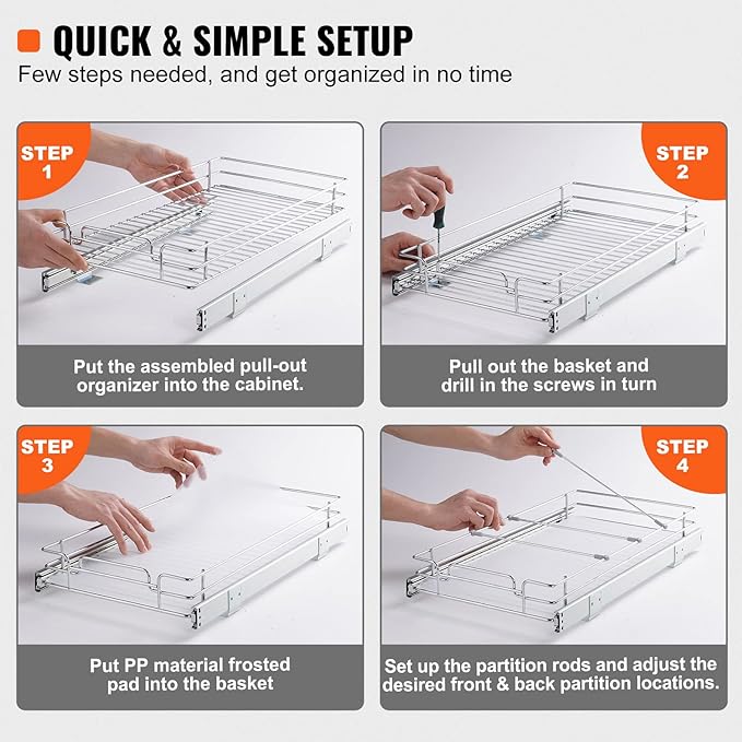VEVOR 12.5"Wx16.5"Dx3.5"H Pull Out Cabinet Organizer, Heavy Duty Slide Out - Image 5