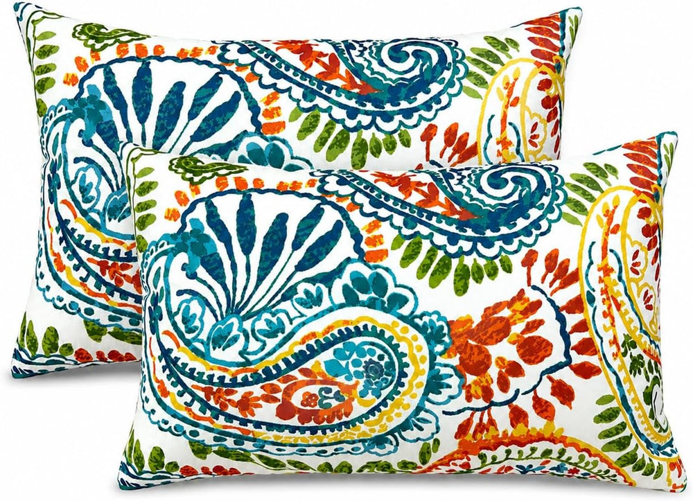 Outdoor Patio Lumbar Pillows Pack of 2, 12"x20" Fade Resistant Outd...