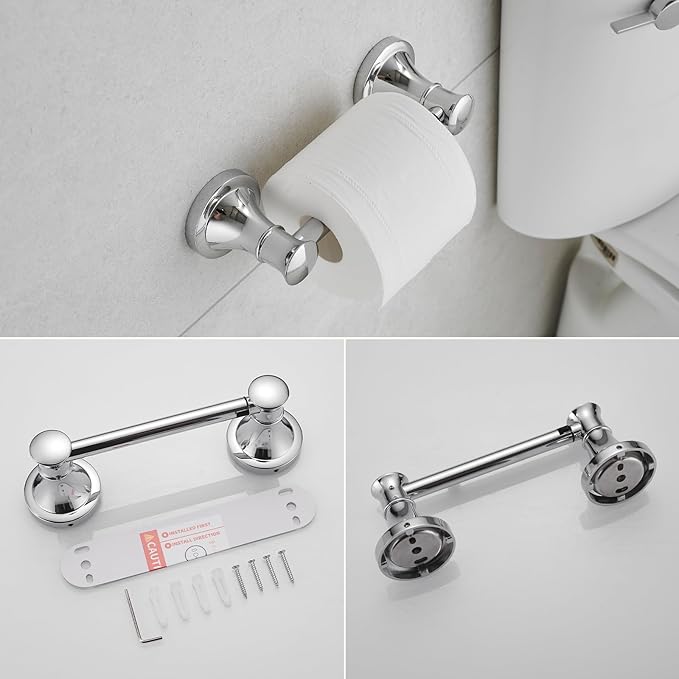 RUMOSE Toilet Paper Holder and Hand Towel Ring Polished Chrome Wall Mount - Image 8