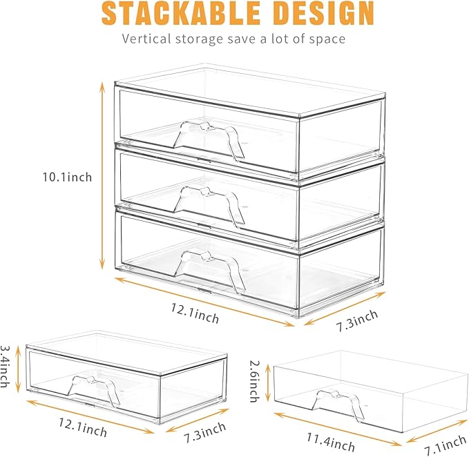 3 Pack Stackable Makeup Organizer, 12.1''L Acrylic Bathroom Organizer and - Image 2