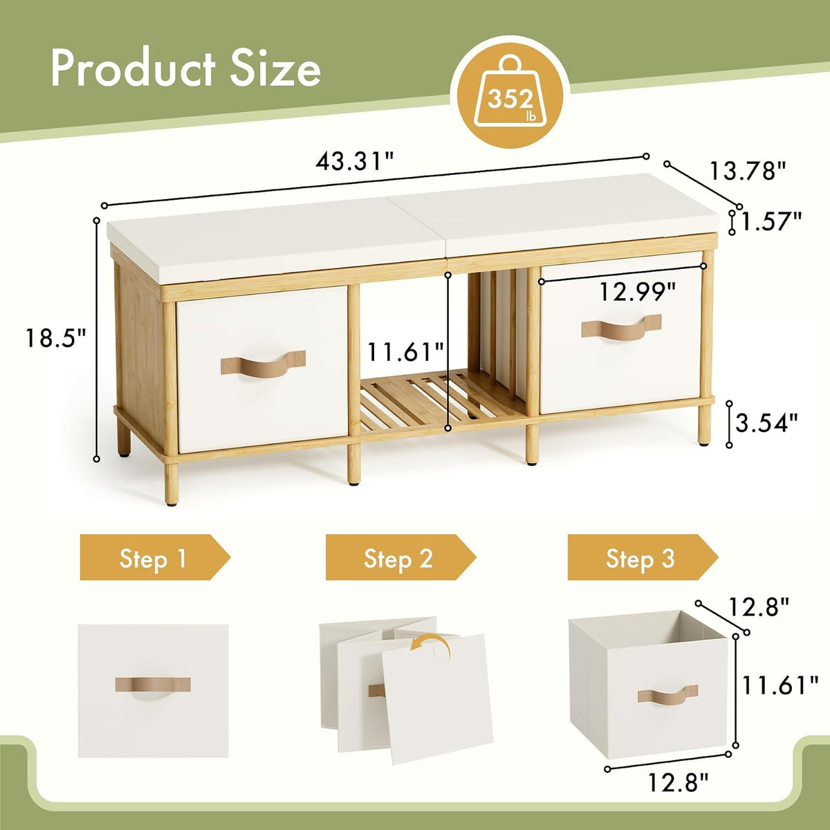 Shoe Bench, 43.3" Storage Bench, Entryway Bench with Cushion Seat
