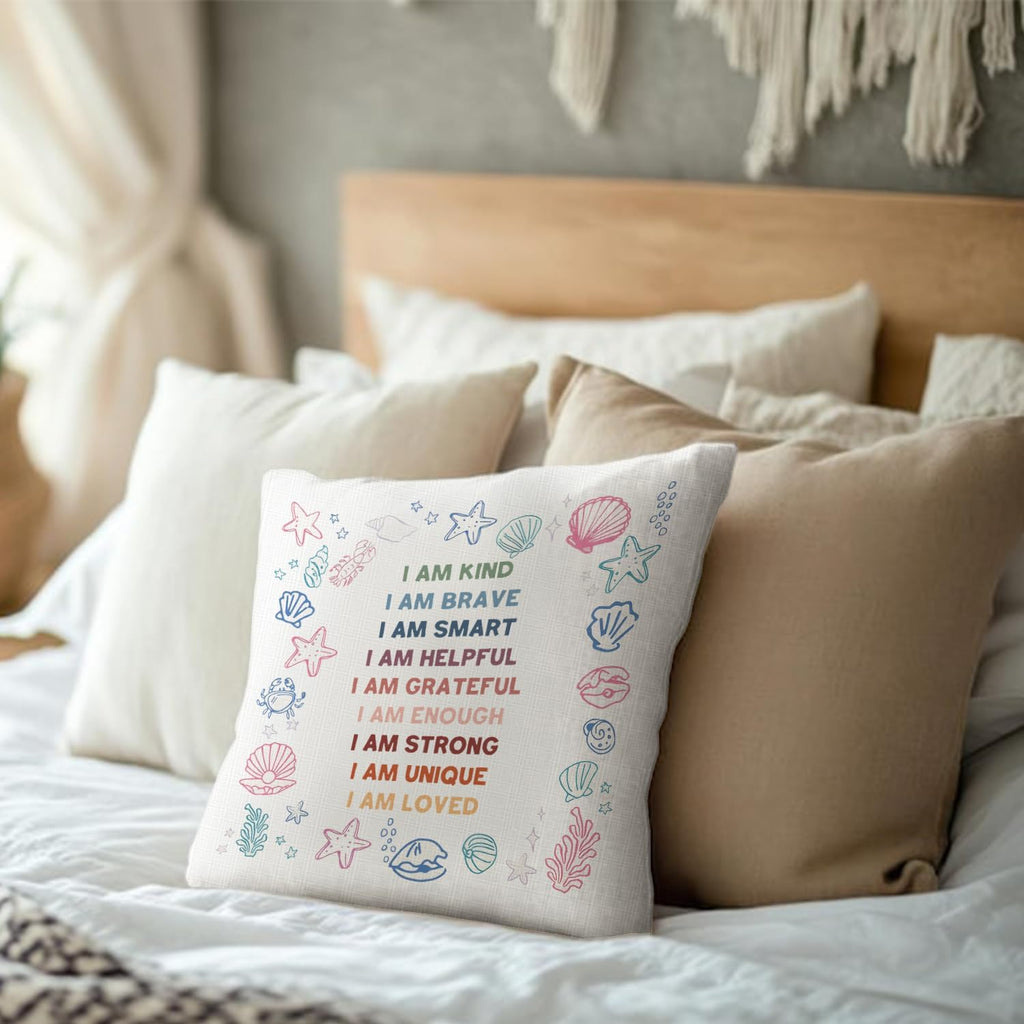 Ocean Under The Sea Nursery Kids Pillow Cover 18x18, Positive Affirmations for Kids, Preppy Coastal Beach Nautical Pillow Cover for Nursery Classroom Boys Girls Room Playroom Decor