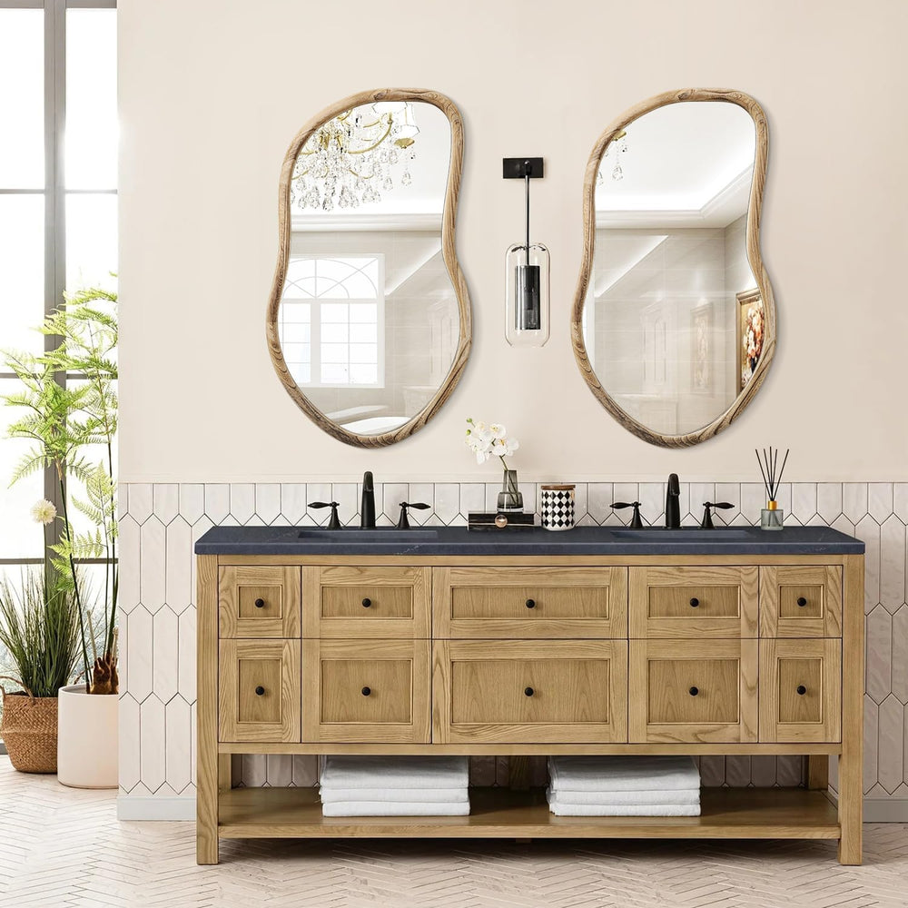 Irregular Wall Mirror Wood Asymmetrical Mirror Large Bathroom Vanity Mirrors ...