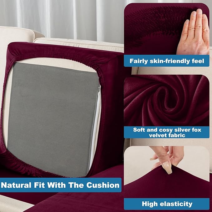 Couch Cover Stretch Velvet Sofa Cushion Cover 2-Piece - Image 5