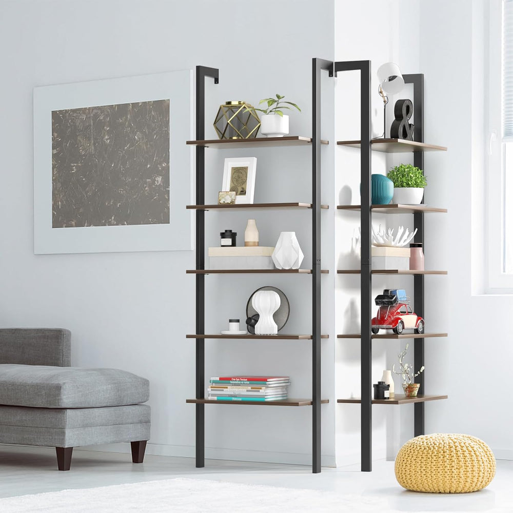 Tangkula Industrial Ladder Shelf Against The Wall, 5-Tier Wall Mount Ladder B...