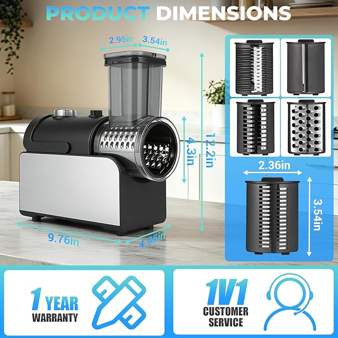 5-IN-1 Electric Cheese Grater, 800W Stainless Steel Electric Salad Machine - Image 7