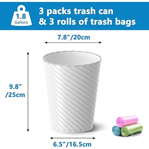 Lysam Bathroom Trash Can, 8 Pack 1.8 Gallons Small Trash Can