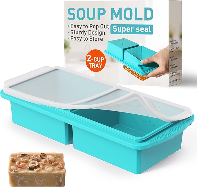Silicone Freezer Tray with Lid Soup Freezer Container Molds with Steel by Socisen