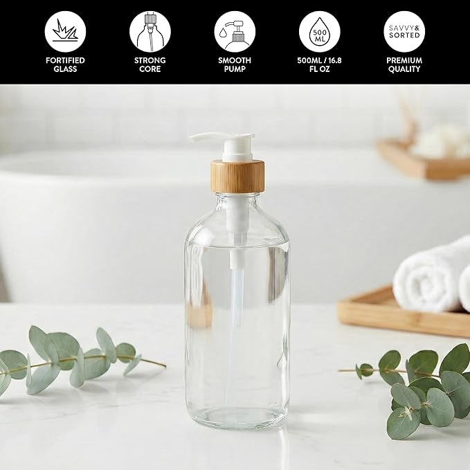 SAVVY & SORTED Glass Hand Soap Dispenser Bathroom, Dish Soap Dispenser - Image 3