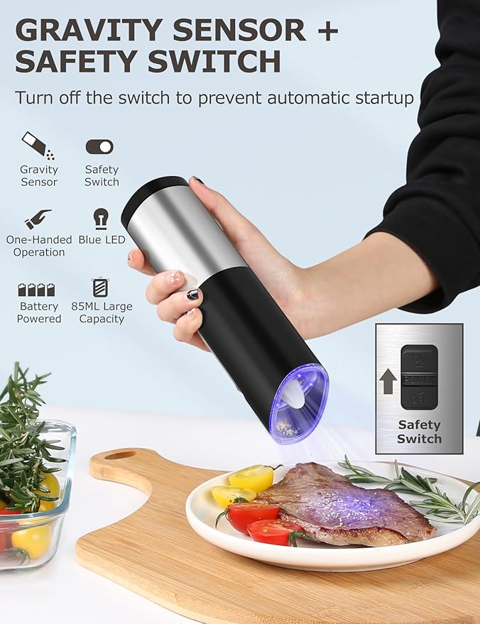 innhom Gravity Electric Salt and Pepper Grinder Set Battery Operated Salt - Image 3