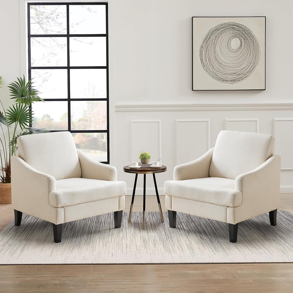 Bezseller Modern Accent Chairs Set of 2 with Wood Legs, Beige