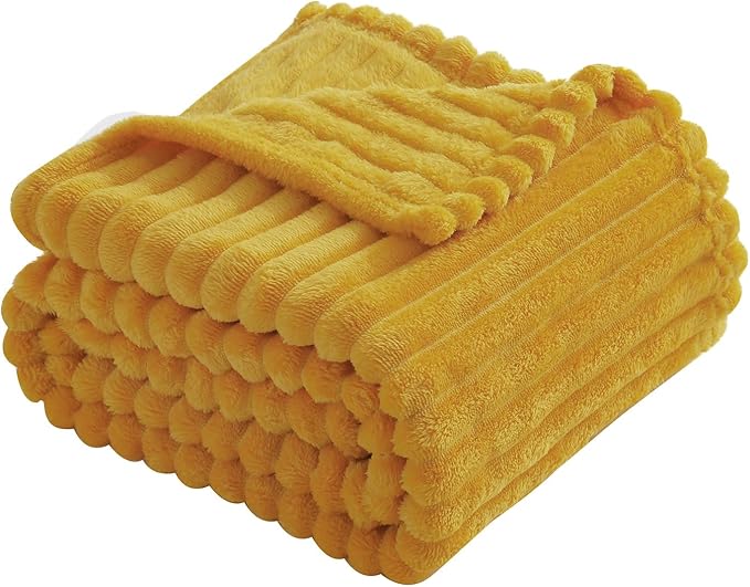 Mustard Yellow Fleece Throw Blanket 60”×80” by linecooo