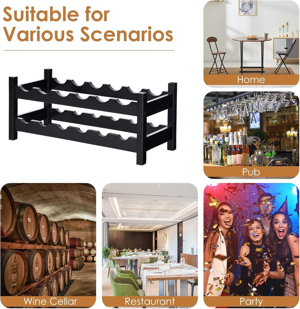 COSTWAY 12 Bottles Wine Rack Countertop, Bamboo Wine Holder, Brown | 2-Tier F...